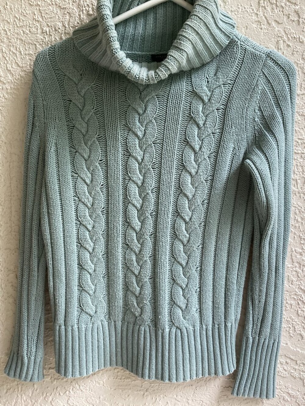 Ann Taylor Cableknit Turtleneck Sweater Sz S Light Teal Heavy Knit  Excellent